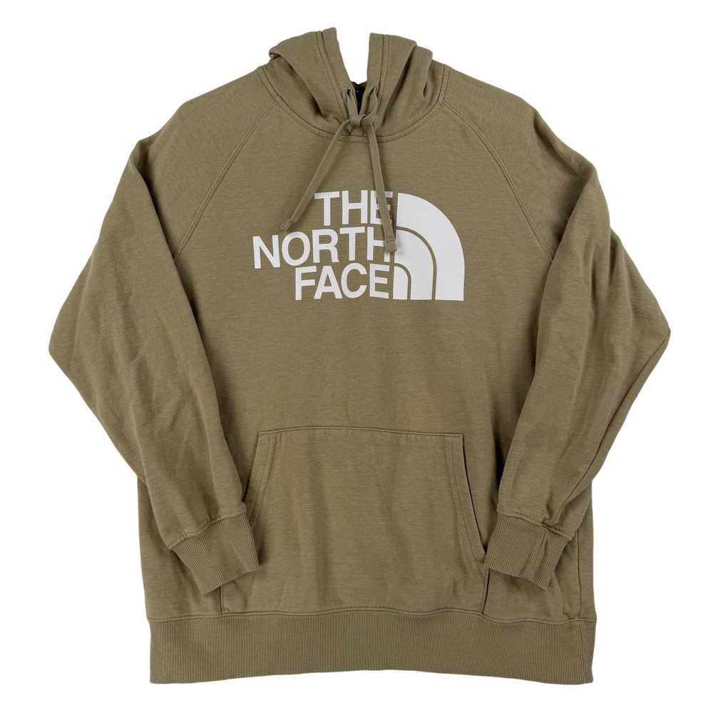 The North‎ Face Hoodie Womens Large Green Pullover Sweatshirt Logo Fleece Raglan